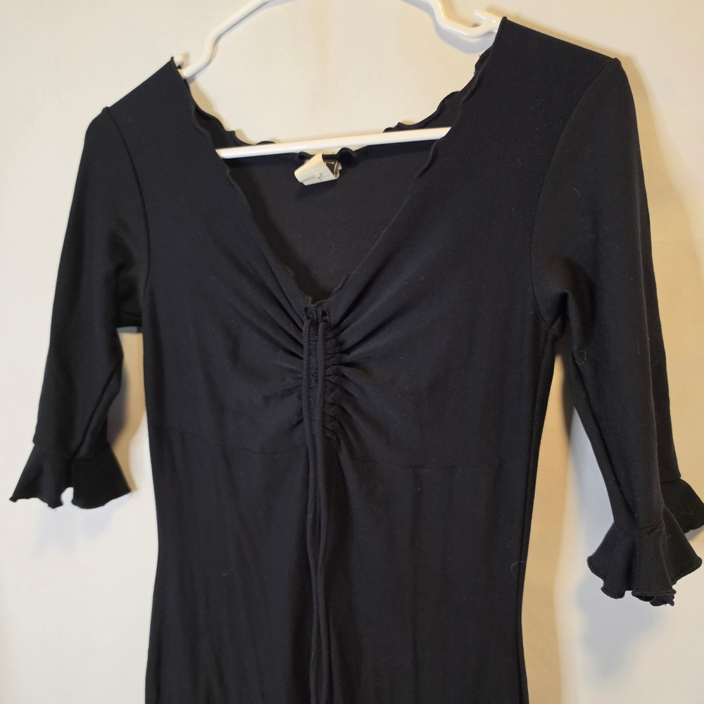 Chesley Dress Medium Black Whimsygoth Coquette Ruffle Sleeve Cinch Front 90s y2k - Picture 2 of 9